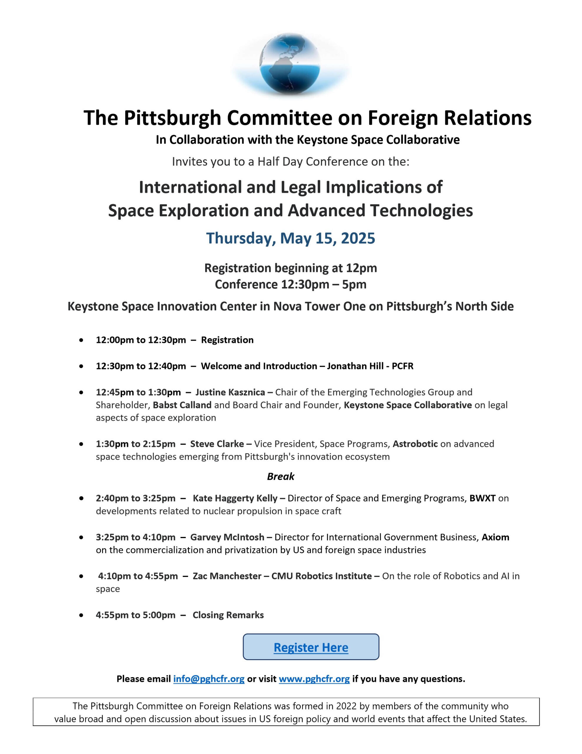 PCFR Event The Pittsburgh Committee on Foreign Relations